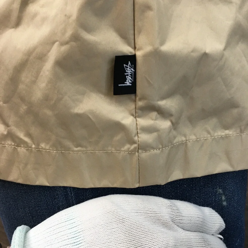 Stussy Mens Rain Long Coat Coach Jacket‎ Size L Snap Logo Lightweight Outerwear